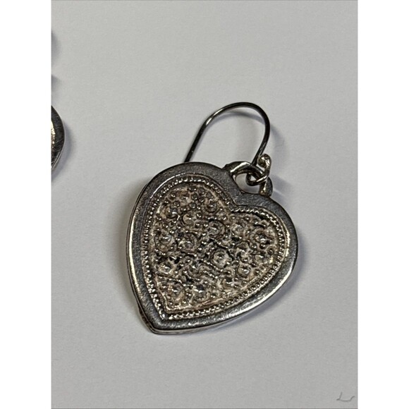 Vintage .925 Sterling Silver Heart Shaped Dangle Earrings Cute No Stones - Picture 3 of 6